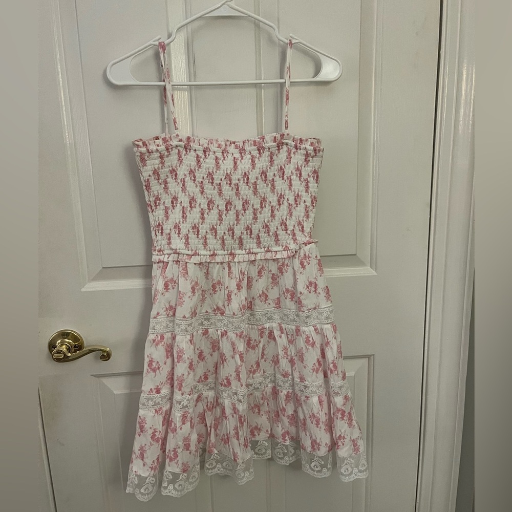 Altar'd State White and Pink Floral Smocked Mini Dress